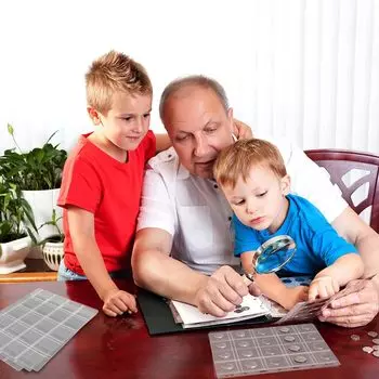 1 коллекционная книга, 32*25,5 см, сшитая вручную из искусственной кожи, вмещает монеты, марки, банкноты, карты и т. д., включая 15 внутренних страниц, 3 размера по 5 в каждой красный