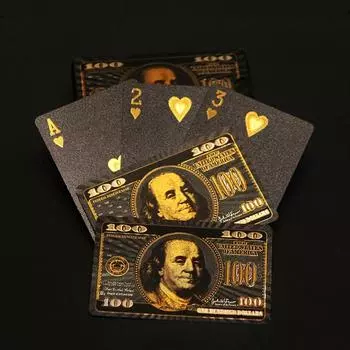 1 колода карт и 50 круглых игровых реквизитов, пластиковые игральные карты с двухцветным рисунком доллара, водонепроницаемые пластиковые игральные карты из ПЭТ золотистый