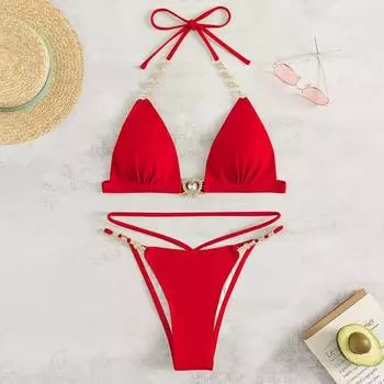 1 компл. дышащий купальник бикини с бретелькой на шее с v-образным вырезом для купания, комплект из двух предметов, разделенное бикини, летний женский купальный костюм, женская одежда S белый