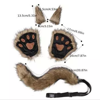 1 компл. из искусственного меха лисы, волка, кота, костюм с царапинами, комплект аксессуаров, костюм для ролевой игры, декор для ушей животного, заколки с волчьими ушками, обручи для волос с лисьими ушками, пушистые заколки для волос