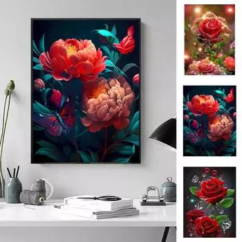 1 компл.. комплект для рисования искусственным алмазом с цветком розы, сделай сам, стразы, вышивка крестиком, рисунок, украшение для дома, искусственный алмаз, художественные ремесленные проекты