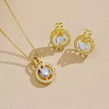 1 компл., комплект полых колье и серег из нержавеющей стали, Золотая цепочка с цирконием для женщин, ювелирные аксессуары