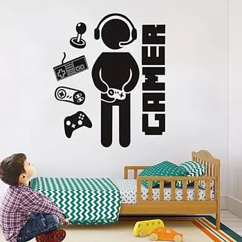 1 компл. Наклейка на стену Съемный декоративный современный геймпад с узором и принтом фоновая наклейка домашний декор чёрный