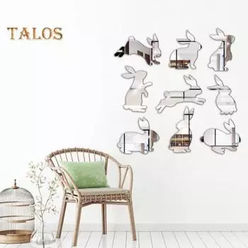 1 компл. наклейка привлекательная DIY устойчивая к разрыву красивая детская комната кролик зеркало настенная наклейка домашний декор серебряный