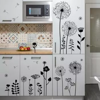1 компл. Наклейки на стену с узором одуванчика, съемные наклейки на окна автомобиля из ПВХ, наклейка на стену для отеля чёрный