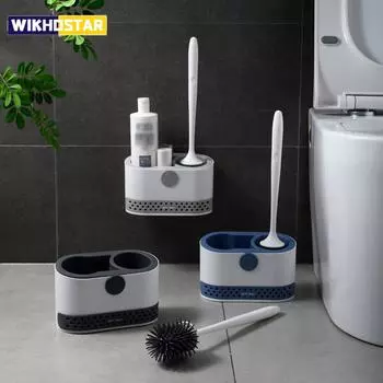 1 компл., настенная щетка для унитаза, бытовая, без мертвого угла, для ванной, для чистки унитаза, силиконовая щетка, набор для чистки унитаза, аксессуары для ванной комнаты Single Brush серый