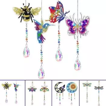 1 компл. Новый комплект подвесок с алмазной живописью Стрекоза Волк Солнце Бабочка Птицы Пчелы Искусство перезвон ветра подвесной кулон украшение для дома и сада 5 стилей 2pcs