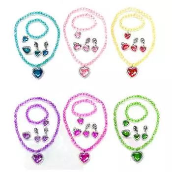 1 компл. ожерелье для девочек, игрушка, цветные, из бисера, элегантные, для ролевых игр, со стразами, браслет с сердечками и серьгами, комплект ювелирных изделий принцессы синий