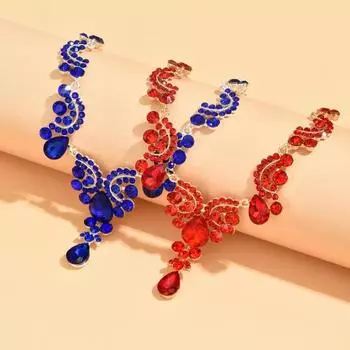 1 компл. ожерелье невесты сверкающие роскошные благородные элегантные серьги-гвоздики со стразами синего цвета, комплект свадебных украшений синий