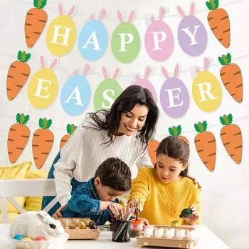1 компл. Пасхальный баннер с мультяшным кроликом, праздничная праздничная бумага, счастливые пасхальные овсянки с кроликом, товары для вечеринок B