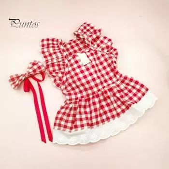 1 компл. платье для домашних животных с рюшами на рукавах платье в клетку для кошек платье с тяговым кольцом дизайн платье принцессы для собак с головным убором товары для домашних животных L зелёный