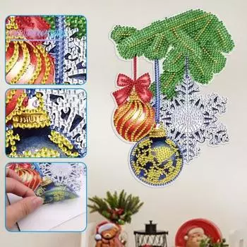 1 компл. Рождественская наклейка с алмазной картиной и дрелью, восковая пластина, детские поделки своими руками, красочные стразы, Рождественский шар, снежинка, украшение на стену, окно A