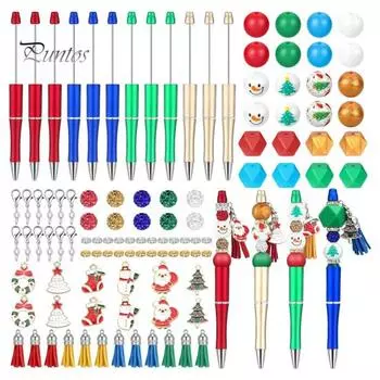 1 компл. Рождественская шариковая ручка с разноцветными силиконовыми бусинами, снеговик, Санта-дерево, подвеска, сделай сам, пластиковая ручка с бисером, праздничный подарок