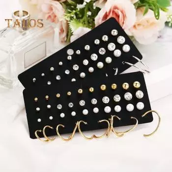 1 компл. серьги-гвоздики из искусственного жемчуга с кубическим цирконием, серьги-кольца из искусственного жемчуга со стразами C-образной формы, ювелирные изделия в подарок золотистый