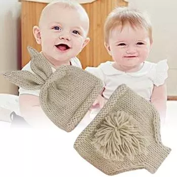 1 компл.. шапки с кроликом, вязаная одежда ручной работы крючком, шапочка для младенцев, шорты, костюм для реквизита для фотосъемки #2