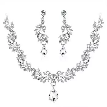 1 компл., свадебное ожерелье, серьги, ювелирные изделия из листьев и стразов, регулируемый комплект ювелирных изделий для свадьбы
