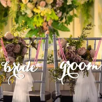 1 компл. таблички на свадебный стул в европейском стиле, деревенский деревянный полый с лентой, декоративный подарок, стул жениха и невесты, подвесные таблички для вечеринки, сувениры чёрный