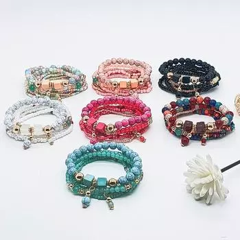 1 компл./упак. Европейский и американский модный национальный стиль, богемный стиль, комбинированный многослойный браслет ручной работы с деревянными бусинами 1set/bag