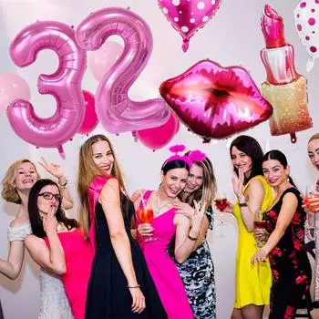 1 компл. воздушные шары с цифрами, помада для губ в форме сердца, розовые герметичные многоразовые женские туфли на день рождения, девичник 1