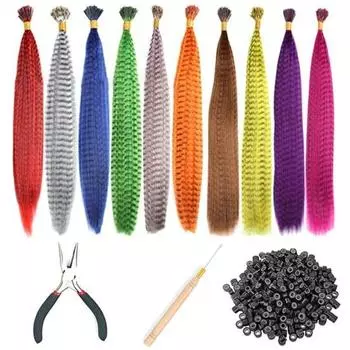 1 компл. женский парик разноцветные перья цветные пряди для наращивания волос синтетические шиньон искусственные прямые волосы с крючком для вязания B