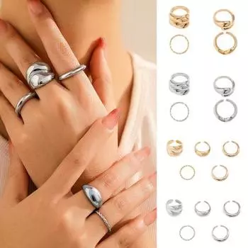 1 компл. женское открытое кольцо гладкой однотонной гальванической дуговой формы штабелируемое регулируемое открытое кольцо B