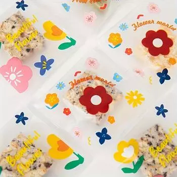 1 комплект/100 шт. упаковочных пакетов для печенья с рисунком снежинки из клюквы, самоклеящийся пакет для печенья, прозрачный матовый пакет с милым цветком Pack of 100