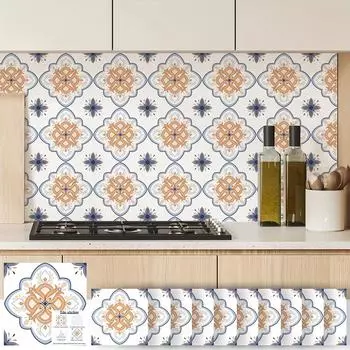 1 комплект/10 шт. Ретро-наклейки на плитку с цветочным узором, домашний ремонт, реконструкция, кухня, водостойкие декоративные настенные наклейки для ванной комнаты Pack of 10