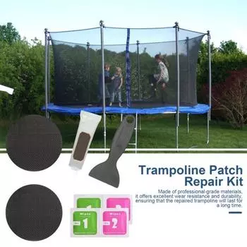 1 комплект, 10 см, набор заплат для ремонта батута со скребком, клеем, стеклоочистителем, водонепроницаемое покрытие для разрыва отверстия на батуте, круглая черная нашивка Round