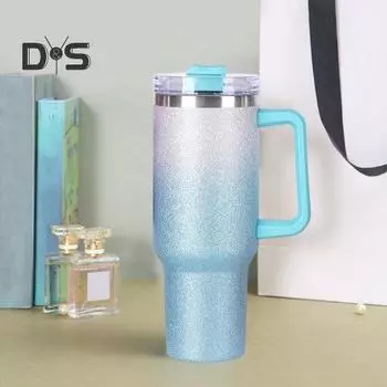 1 комплект, 1200 мл, автомобильная чашка для воды с ручкой, крышка, соломенная, герметичная, градиентного цвета, изолированная, стакан для кофе, товары для дома 1200ml фиолетовый