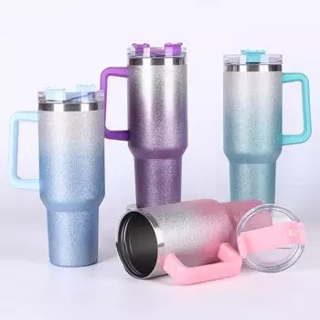 1 комплект, 1200 мл, автомобильная чашка для воды с ручкой, крышка, соломенная, герметичная, градиентного цвета, изолированная, стакан для кофе, товары для дома 1200ml фиолетовый