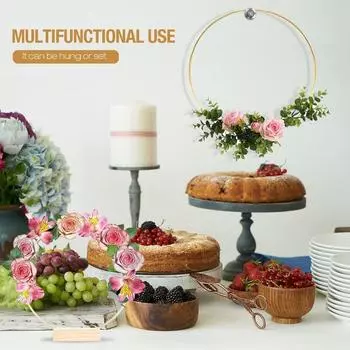 1 комплект 12-дюймовых металлических цветочных обручей, гирлянд, украшение стола для свадьбы, деревянные держатели для карт, металлический венок, цветочная гирлянда 30cm Wooden base