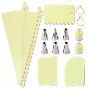 1 комплект(15pc) Набор декоративных насадок из нержавеющей стали, пластиковый скребок, сумка для цветов, шпатель для крема, бытовые инструменты для выпечки лимонно-желтый