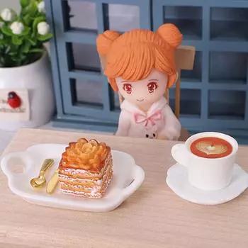 1 комплект 1:12 кукольных миниатюрных кофейных чашек, тортов, десертных вилок, ложек с тарелкой, модель кухни, игрушка для украшения микроландшафта