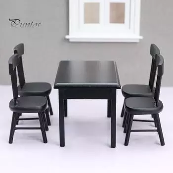 1 комплект 1:12 моделей столов и стульев, миниатюрный комплект мебели для кукольного домика, реалистичный обеденный стол и стул для кукольного домика, игрового домика чёрный