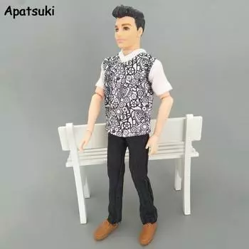 1 комплект 1/6 одежда для куклы-мальчика Кена, рубашка с рисунком в виде цветка и черные брюки, брюки для бойфренда Барби, куклы Кена Принца, детские игрушки разноцветный