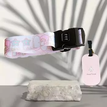 1 комплект (1 шт. Багажный ремень + 1 шт. Багажная бирка) Милый мультяшный упаковочный ремень для зарегистрированного багажа, тележки, противовзрывной ремень, регулируемая веревка для защиты багажа розовый