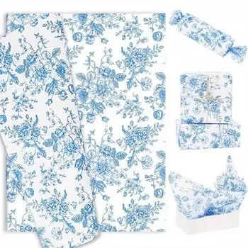 1 комплект/20 шт. большого размера, синяя цветочная папиросная бумага, подарочная упаковочная бумага, винтажная синяя и белая цветочная художественная бумага для поделок своими руками синий