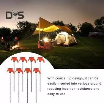 1 комплект 20 см ввинчивающихся колышков для палатки с сумкой для хранения съемника, прочный стальной ветрозащитный колышек для наружной палатки, шестигранный колышек для кемпинговой палатки Sets