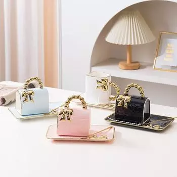 1 комплект 330 мл, дизайнерская сумка, чашка для чая и блюдце, керамическая кофейная чашка и тарелка, чашка для питья для послеобеденного чая, летняя зимняя посуда для напитков 330ml синий