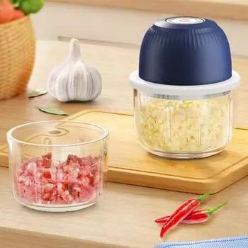 1 комплект, 350 мл, чеснокодавилка, съемная, экономичная, простая в эксплуатации, мини-беспроводная электрическая измельчитель чеснока, имбирь, кухонный гаджет 350ml темно-синий