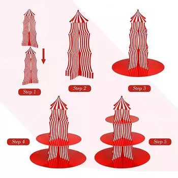 1 комплект, 3-х уровневая подставка для бумажных кексов в стиле циркового карнавала, красная полосатая подставка для украшения торта на День детей, подставка для десерта на кекс