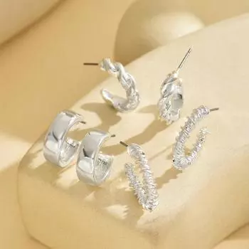 1 комплект/3 пары креативных простых круглых витых волнистых гладких сережек-гвоздиков для женщин, мужчин, пар, подарок на День матери one size серебряный