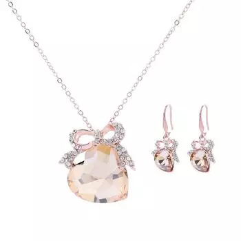 1 комплект/3 шт. (Колье + Серьги) Комплект из двух предметов Sweet Bow Diamond Crystal, корейская версия украшений для невесты, комплект украшений Love Gem красный