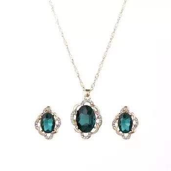1 комплект/3 шт. (Колье + Серьги) Популярное ожерелье из кристаллов, комплект с овальными драгоценными камнями, модные универсальные серьги, комплект с подвесками. зелёный