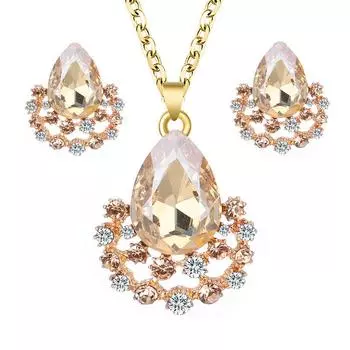 1 комплект/3 шт. (Колье + Серьги) Женский элегантный комплект ювелирных изделий, модные ювелирные изделия, подвеска в виде капли из кристаллов и драгоценных камней с бриллиантами, аксессуары красный