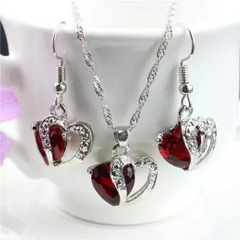 1 комплект/3 шт. (Колье + Серьги) Женский элегантный комплект ювелирных изделий, модный новый комплект украшений из красного циркония с темперой и полым сердцем в виде персика