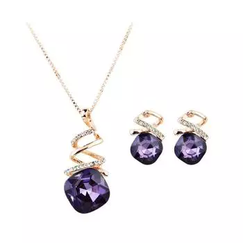 1 комплект/3 шт. (Колье + Серьги) Элегантный женский комплект украшений, новый комплект украшений из кристаллов циркония в форме капли воды, комплект из спирального ожерелья и серег. синий