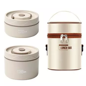 1 комплект, 420/550 мл ланч-бокс из нержавеющей стали с герметичной крышкой, двухслойный, пищевой, посудомоечная машина, микроволновая печь, морозильник, сейф бежевый