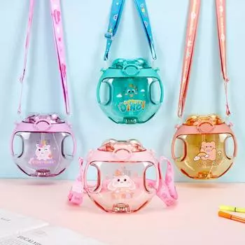 1 комплект, 450 мл, бутылка с водой, плечевой ремень, светящийся герметичный мультяшный рисунок динозавра, пончик, круглая чашка оранжевый