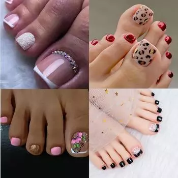 1 комплект, 4 коробки, короткие закругленные квадратные накладки на ногти, комбинированный набор для весны и лета, накладные ногти для педикюра с полным покрытием для женщин